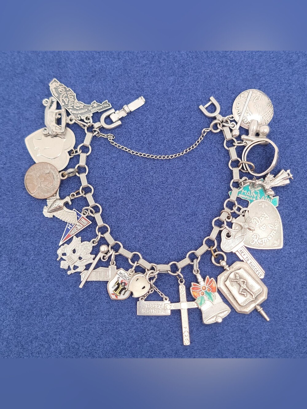 Vintage Monet Charm Bracelet Sterling Silver 925 Wells 800 REU P&B B.A.B. Size 7